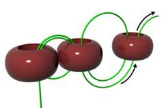 thread looped through three beads